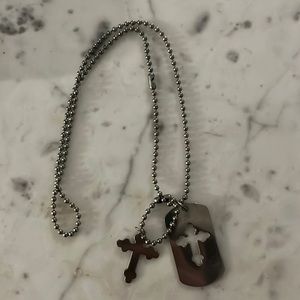 Unisex Cross Pendant Necklace sliver Tone, dog tag style